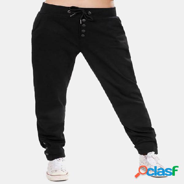 Active Front Design Drawstring Elastic Waist Pants in Black