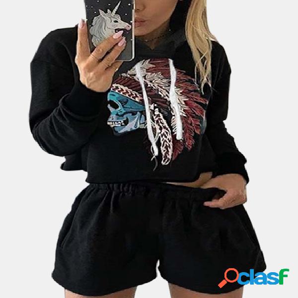 Active Random Floral Print Hooded Design Sports Tracksuit in