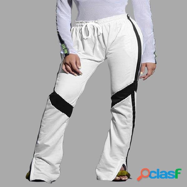 Active Side Slit Drawstring Waist Pants in White