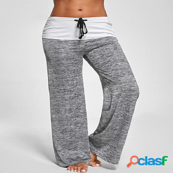 Active Wide Leg Stretch Waistband Pants With Stitching