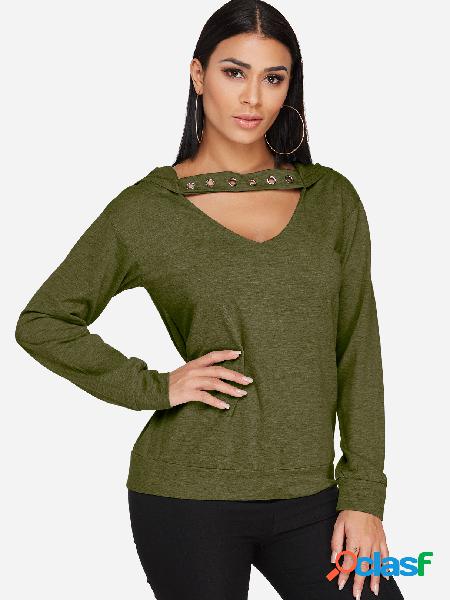 Amy Green Cut Out V-neck Long Sleeves Hooded Design