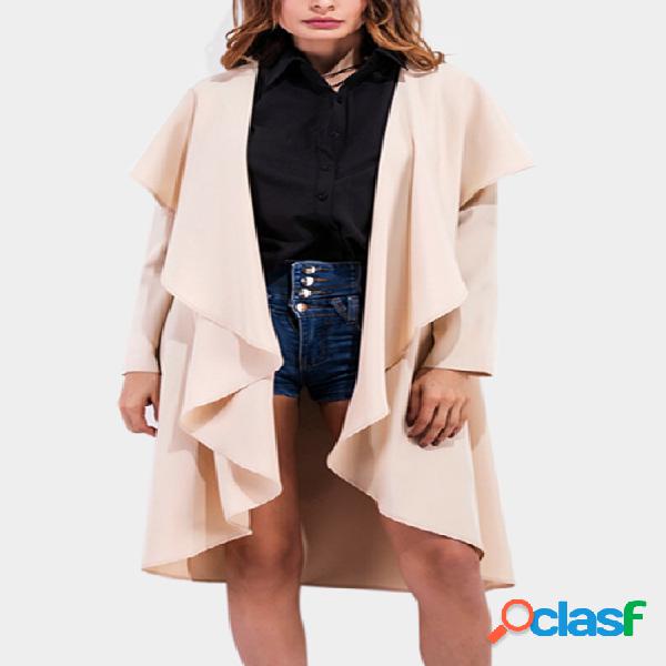 Apricot Asymmetric Ruffled Open Front Trench Coat