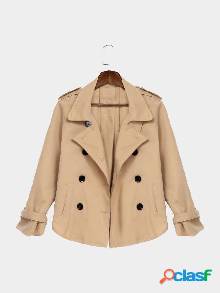 Apricot Double Breasted Lapel Collar Irregular Hem Trench