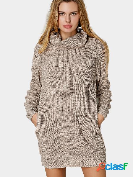 Apricot Fashion High Neck Sweater With Side Pocket