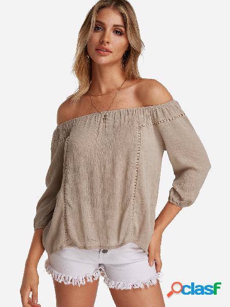 Apricot Hollow Design Off The Shoulder Long Sleeves Blouse