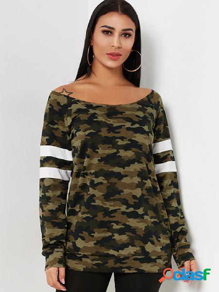 Army Green Camouflage Pattern Round Neck Long Sleeves