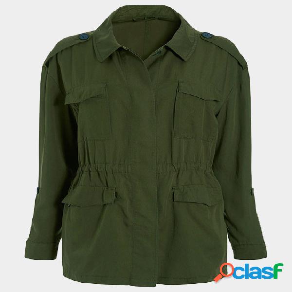 Army Green Coat With Shoulder Knot