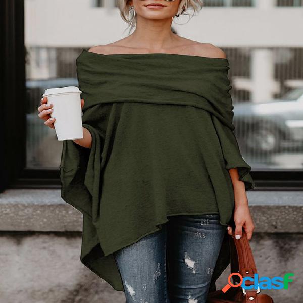 Army Green Flap Over Off The Shoulder Bat Sleeves Top
