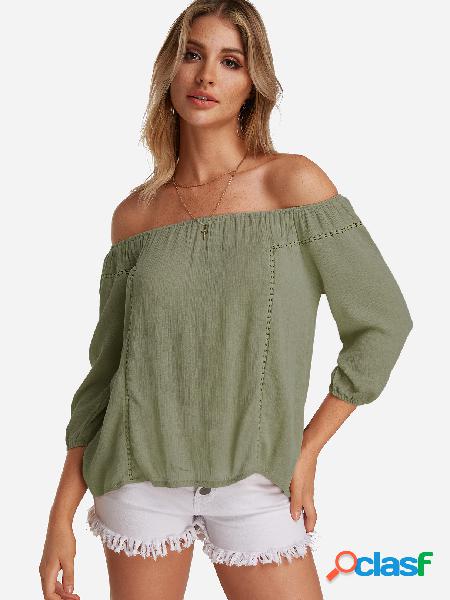Army Green Hollow Design Off The Shoulder Long Sleeves