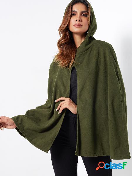 Army Green Hooded Design Open Front Cape