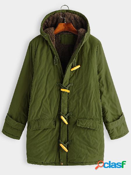 Army Green Horn Button Design Long Sleeves Hooded Coat