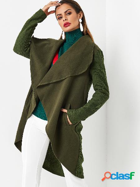 Army Green Lapel Collar Long Sleeves Irregular Hem Coat