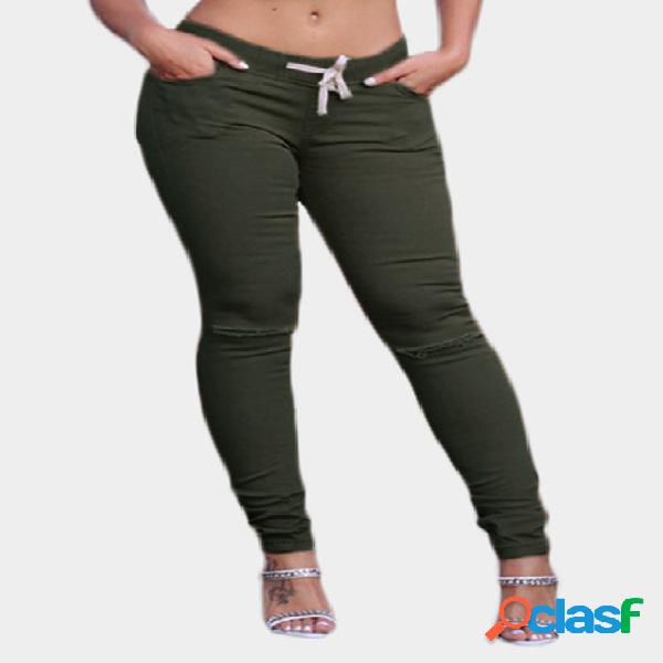 Army Green Mid-rise Cutout Design Bodycon Pencil Pants