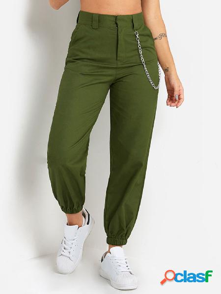 Army Green Side Pockets High-waisted Ankle-tied Overall