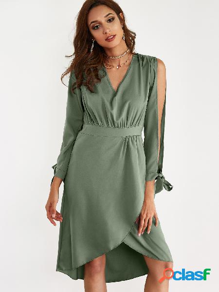Army Green Slit Design Cold Shoulder Dress with Irregular