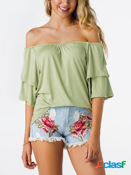 Army Green Tiered Design Off The Shoulder Half Sleeves