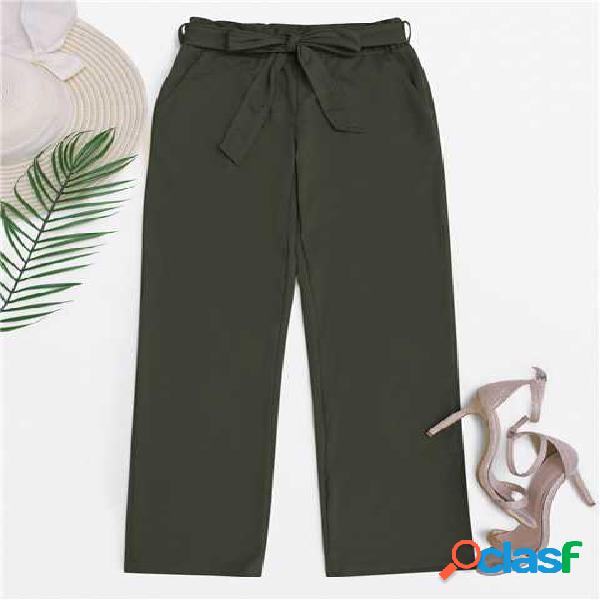 Army Green Wide Leg High Waisted Pants with Belt