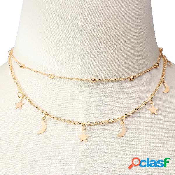 Beads Detail Moon Star Pendant Chain Necklace