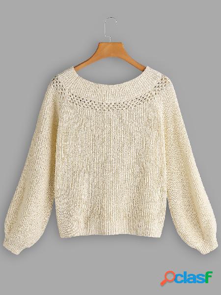 Beige Off The Shoulder Lantern Sleeves Sweater