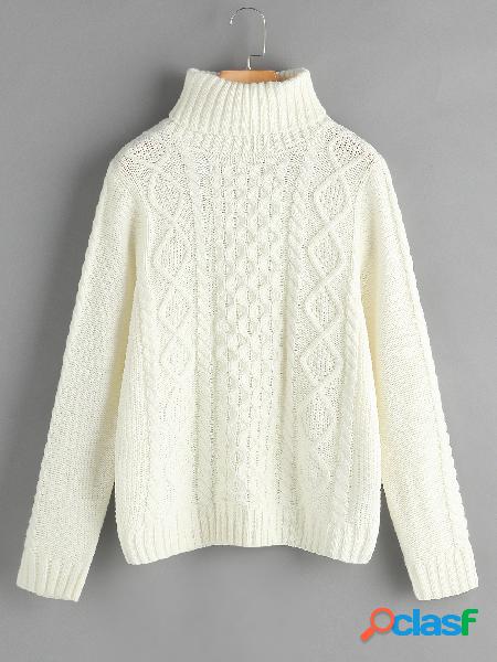 Beige Turtleneck Long Sleeves Knitting Sweater