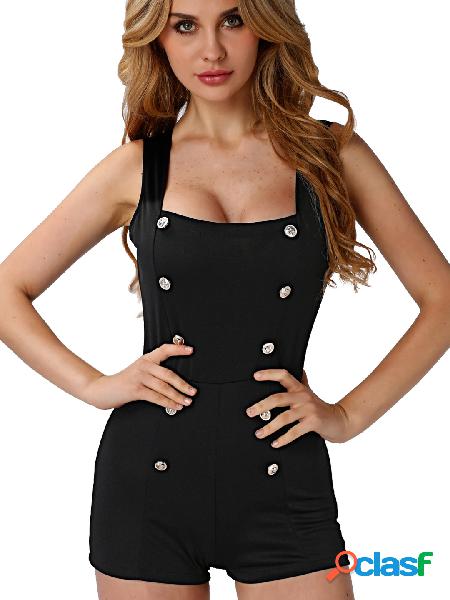 Black Bodycon Square Neck Dungaree With Double Breasted