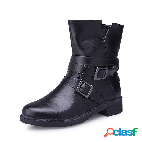 Black Buckle Design Short Boots