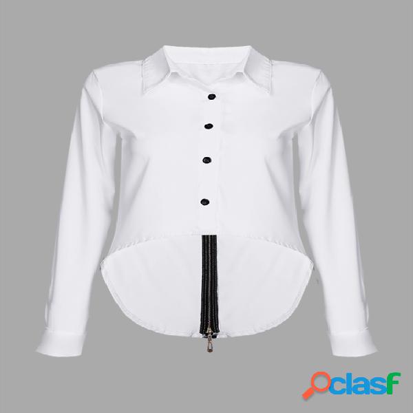 Black Buttons Long-sleeved Shirt with Back Split