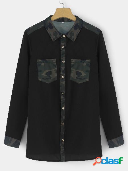 Black Casual Camouflage Print Button-down Shirts