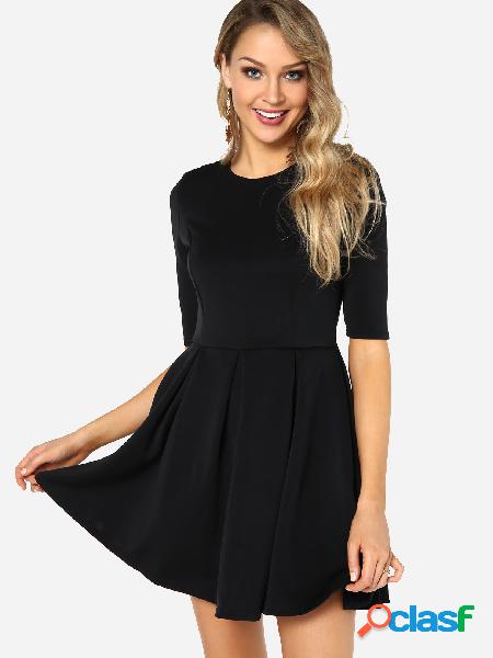 Black Casual Round Neck Tight-waist Mini Dress