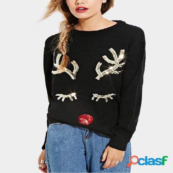 Black Christmas Sequins Embellished Long Sleeves Sweaters