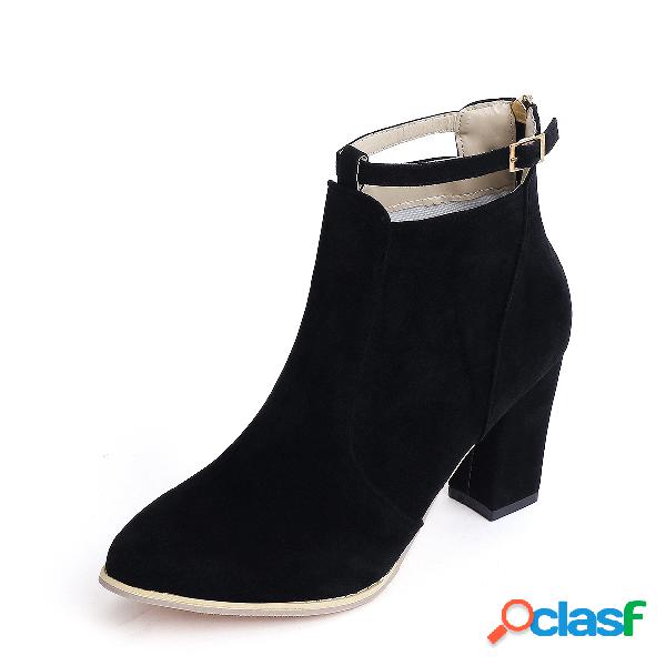 Black Chunky Heels Back Zip Ankle Boots