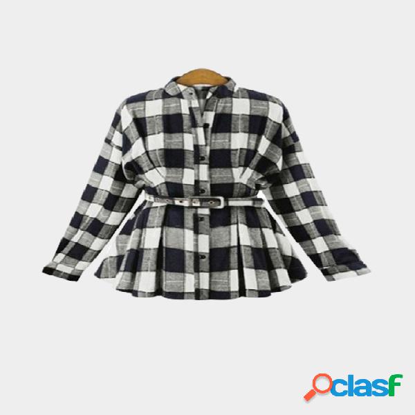 Black Classic Collar Button Front Grid Pattern Shirt with