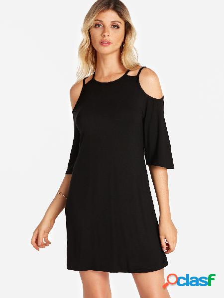 Black Cold Shoulder 3/4 Length Sleeves Mini Dress