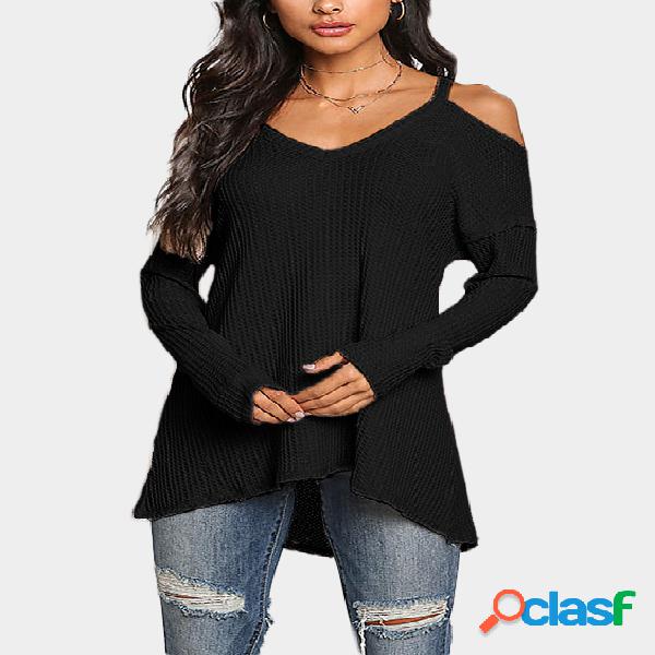 Black Cold Shoulder Long Sleeves Knitted Top