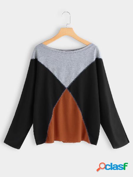 Black Color Block One Shoulder Long Sleeves Sweatshirt