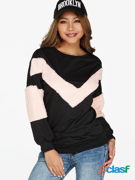 Black Color Block Round Neck Long Sleeves Sweatshirt