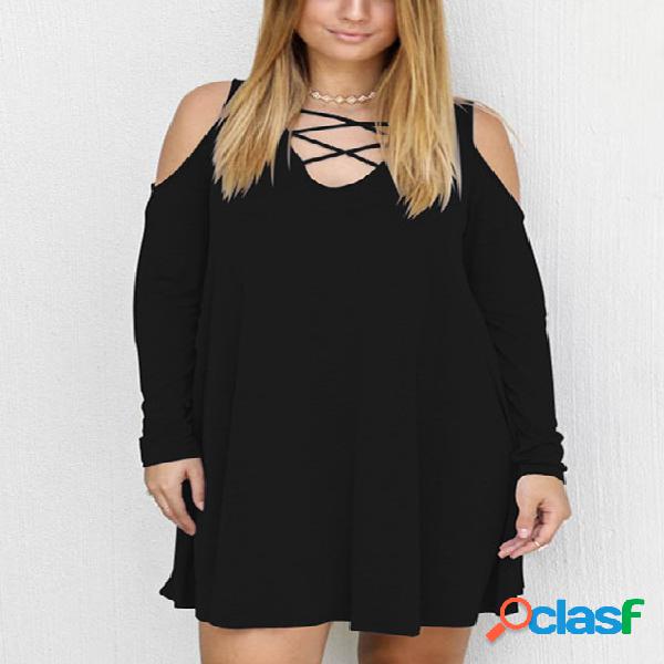 Black Criss-cross V-neck Cold Shoulder Mini Dress