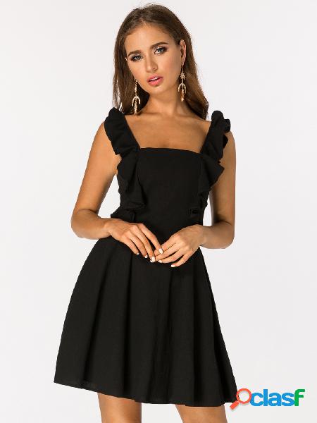 Black Cut Out Back Self-tie Sleeveless Ruffle Mini Dress