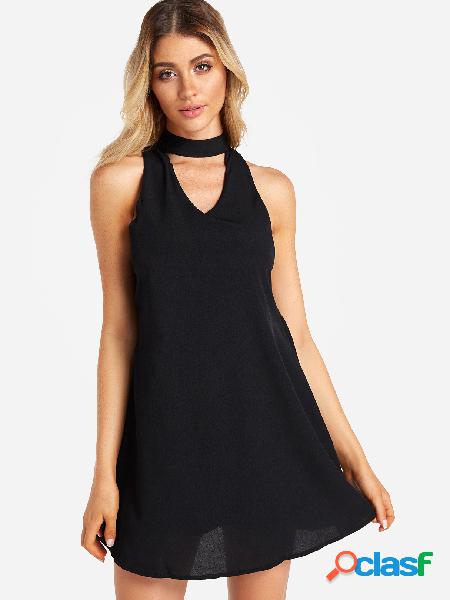 Black Cut Out Details A Line Tiered Perkins Neck Sleeveless