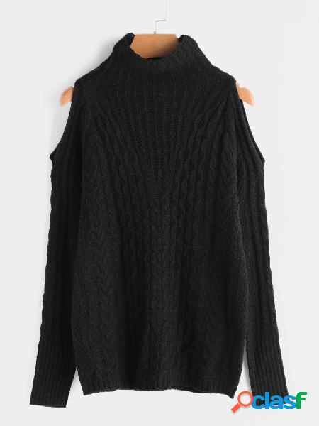 Black Cut Out High Neck Long Sleeves Knitted Sweater