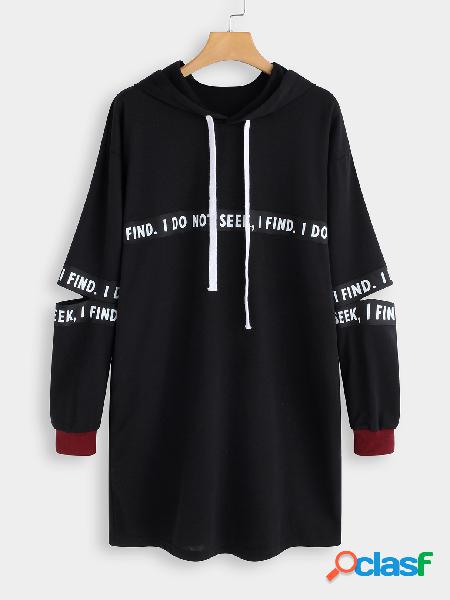 Black Cut Out Letter Pattern Long Sleeves Hooded Dress