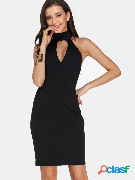 Black Cut-out Design Halter Sleevele Backless Party Dress