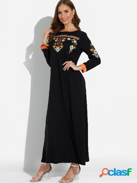 Black Embroidered Floral Maxi Dress