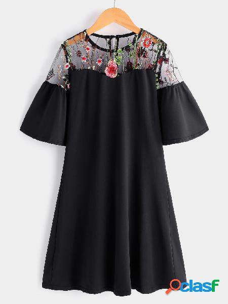 Black Embroidery Details Button Keyhole Design Short Sleeves