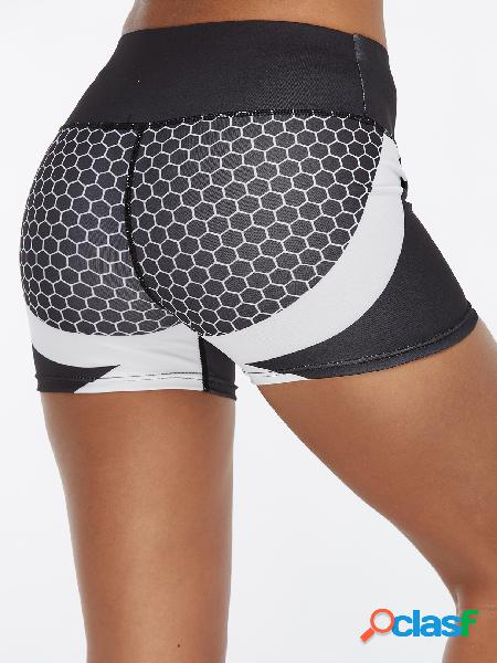 Black Geometrical Pattern High-waisted Active Bottoms