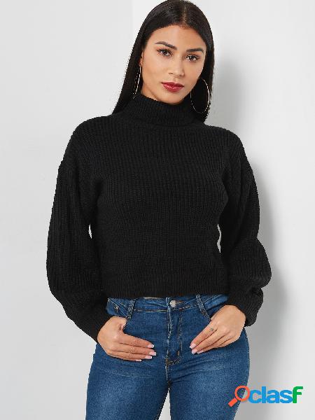 Black High Neck Long Sleeves Knitted Basic Sweater