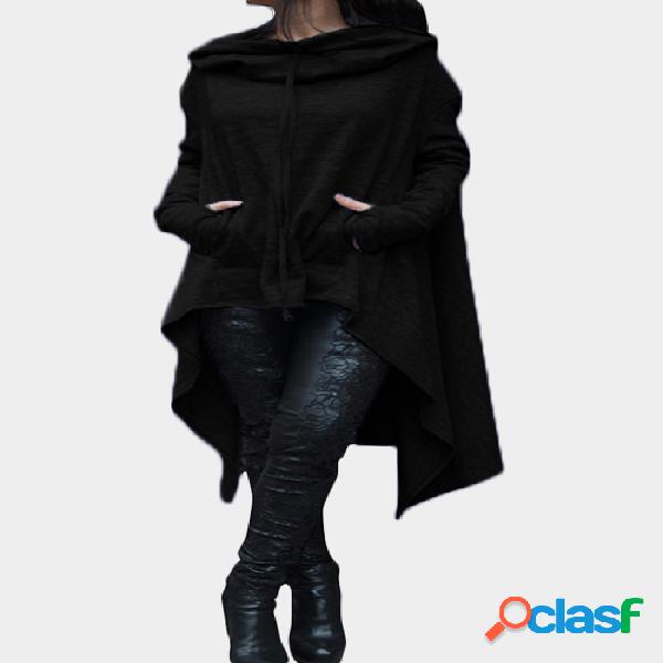 Black Hooded Design Long Sleeves Causal Kangaroo Pockets