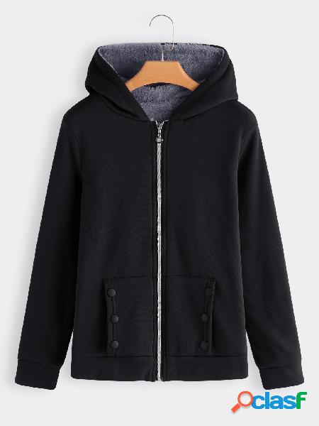 Black Hoodie Design Zipper Front Faux Fur Inside Coat