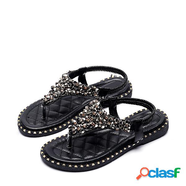 Black Jewelry Embellished Flat Sandals