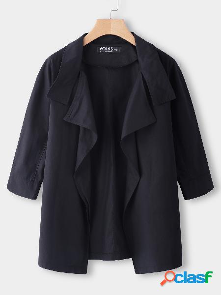 Black Lapel Collar Long Sleeves Mini Trench Coat